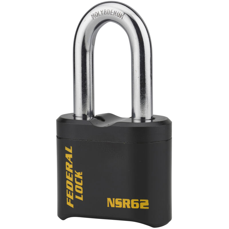 Cadenas à combinaison Fédéral Lock sr, acier, 4 chiffres, chantier, anse acier, 62mm, noir