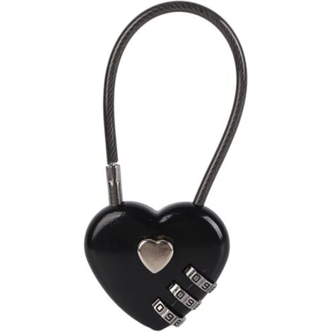 Cadenas à code portable à verrouillage à combinaison à 3 chiffres, cadenas de couple durable en forme de coeur, boîte à bijoux Hall Locker pour bagages de sac à dos(black)