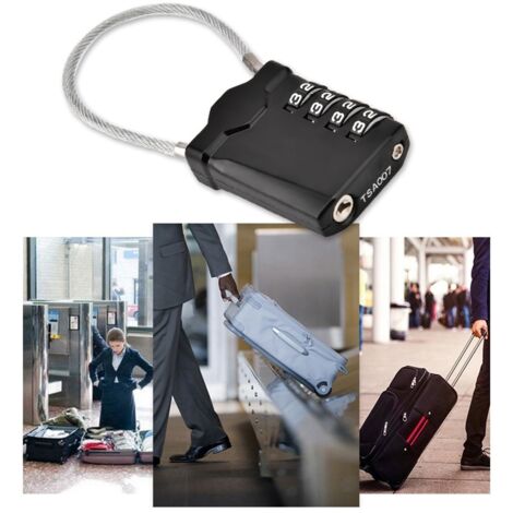 Cadenas à code réglable pour valises avec câble en acier renforcé (Noir)