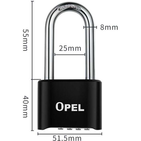 Cadenas à Combinaison 4 Chiffres Étanche Extérieur Robuste Antivol 52mm Loquet 8mm Noir Faisceau Long 50mm
