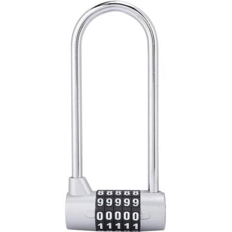 Cadenas à combinaison 5 chiffres en alliage, serrure à code de sécurité en forme de U, verrou de porte d'armoire extra long, cadenas à combinaison réinitialisable, pour armoire P