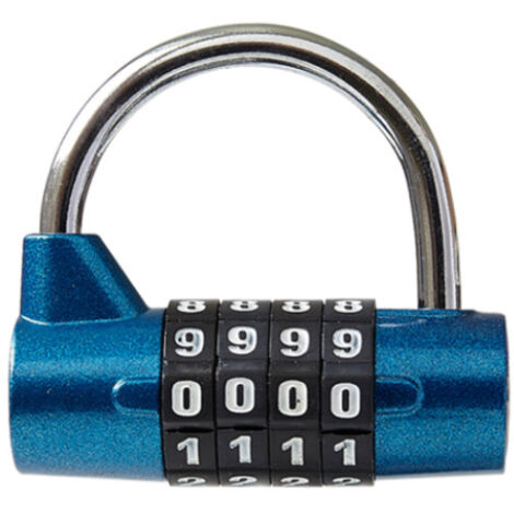 Cadenas à combinaison à 4 chiffres pour casier scolaire, salle de sport, boîte à outils, étui, rangement à moraillon (anse bleue)