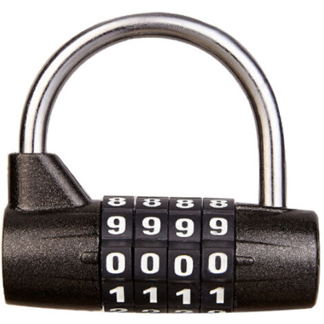 Cadenas à combinaison à 4 chiffres pour casier scolaire, salle de sport, boîte à outils, étui, rangement à moraillon (anse noir)