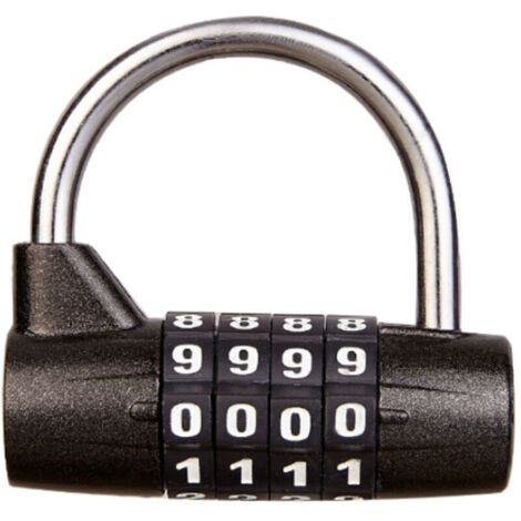 Cadenas à combinaison à 4 chiffres pour casier scolaire, salle de sport, boîte à outils, étui, rangement à moraillon (anse noir)