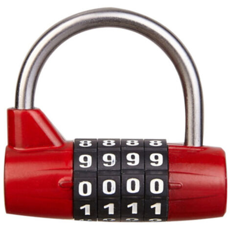 Cadenas à combinaison à 4 chiffres pour casier scolaire, salle de sport, boîte à outils, étui, rangement à moraillon (anse rouge)