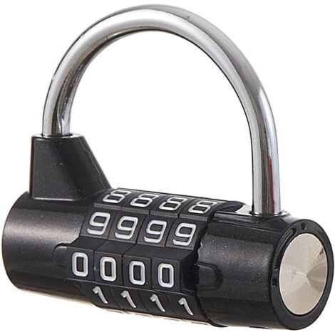 Cadenas à combinaison à 4 chiffres pour casier scolaire, salle de sport, boîte à outils, étui, rangement à moraillon (noir)