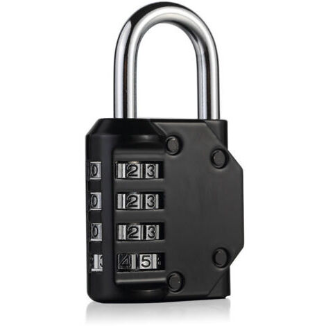 Cadenas à Combinaison à 4 Digit, Serrure Combinée, Métal étanche et Fermoir Combiné en Acier Plaqué (Un Pièces) - Noir