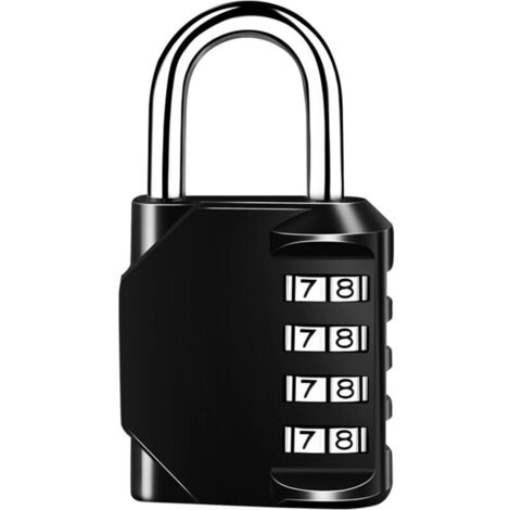 Cadenas à Combinaison cadenas 4 chiffres,Cadenas de sécurité résistant aux intempéries, pas besoin de clés,changez vous-même votre code à volonté, adapté aux casiers,garages,portails,écoles (Noir)