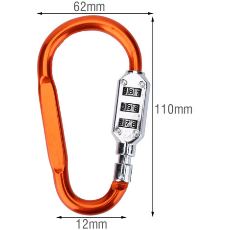 Cadenas à combinaison orange pour bagages et sacs de voyage avec mousqueton de sécurité