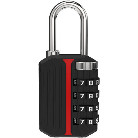 Cadenas à combinaison pour casier, serrure à combinaison à 4 chiffres, cadenas avec code pour casier de gym, armoire, unité de rangement, étui, clôture extérieure (non lumineux, noir)
