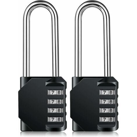 Cadenas à combinaison robuste – Cadenas résistant aux intempéries, verrou réinitialisable, anse de 6,3 cm de long en alliage de zinc à 4 chiffres, 2Pcs