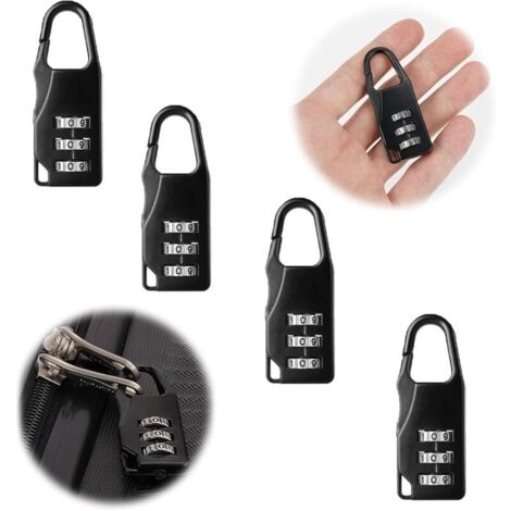 Cadenas à Combinaison Serrures de Sécurité Noire à 3 Chiffres Serrure à Bagages Code de Sac Lock en Alliage De Zinc Cadenas à Code pour Bagage de Valise Vélo pour Sacs Boîte à Outils 4 pièces