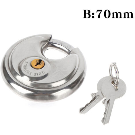 Cadenas à disque en acier inoxydable, 70 mm, avec 2 clés, résistant aux intempéries, pour une utilisation intérieure et extérieure,