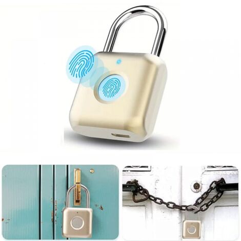 Cadenas à double empreinte digitale, cadenas intelligent, serrure à reconnaissance d'empreintes digitales, étanche, chargement USB, doré