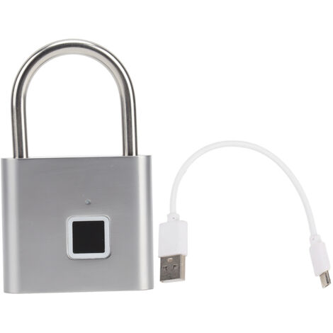 Cadenas à empreintes digitales 0,5 S Déverrouiller étanche Tenir 10 empreintes digitales Interface USB Empreinte digitale avec lumière 3 couleurs pour bagages Argent