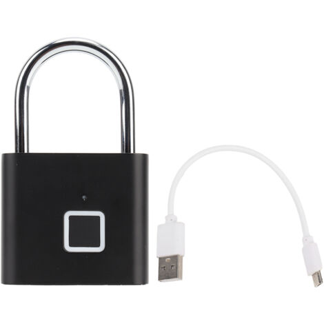 Cadenas à empreintes digitales 0,5 S Déverrouiller étanche Tenir 10 empreintes digitales Interface USB Empreinte digitale avec lumière 3 couleurs pour bagages Noir
