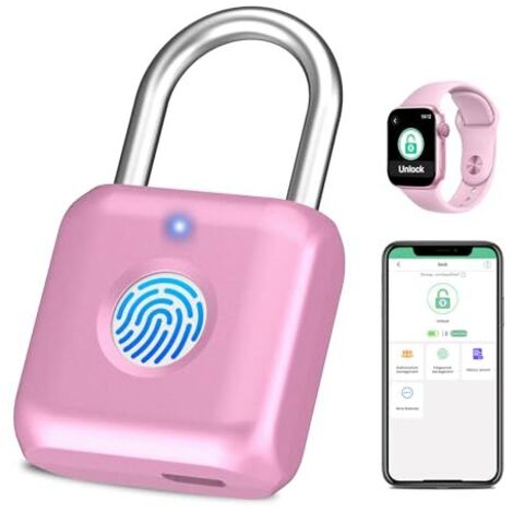 Cadenas À Empreintes Digitales - Cadenas Électroniques Sans Clé Pour Casier De Gymnase Et Boîte À Outils - Compatible Application Mobile - Alliage De Zinc Et Anneau En Acier Inoxydable - Rose - 1 Pièc