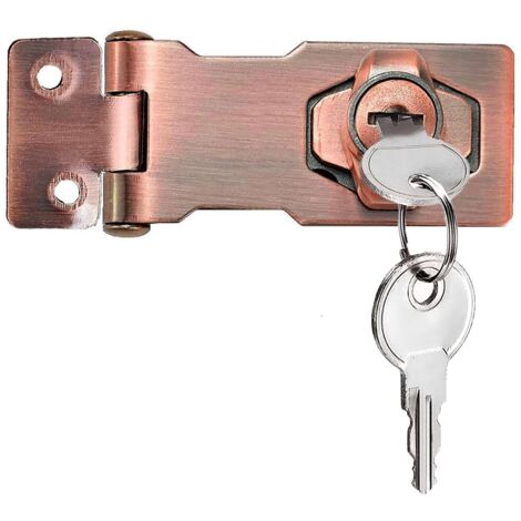 cadenas à loquet porte en avec différentes clés, moraillon de verrouillage, serrure boîte aux lettres, fermoir cadenas serrure placard verrou porte pour tiroir (Red Bronze 3 Inch)