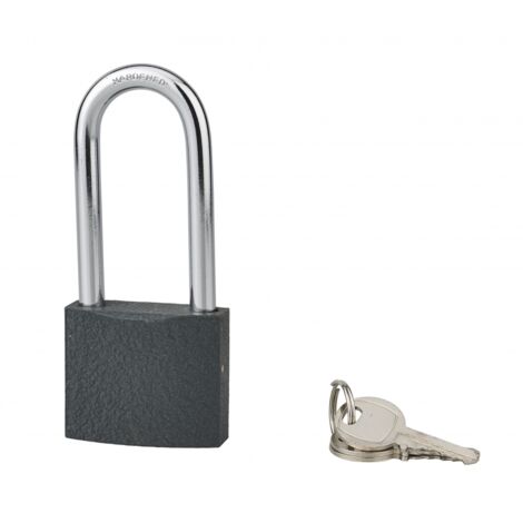Cadenas ACERA gris à clé, base 50 mm, anse 1/2 haute 72 mm, anse acier cémenté, 3 clés - SP