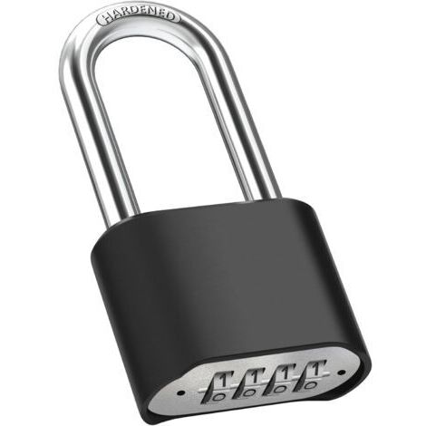 Cadenas Code 4 Chiffres, 52mm Cadenas Extérieur Etanche, Robuste et Antivol, 8mm Loquet Cadenas à Combinaison, Exterieur Serrure Porte de Garage, pour Cours, Porte, Clôture, Casier - Long