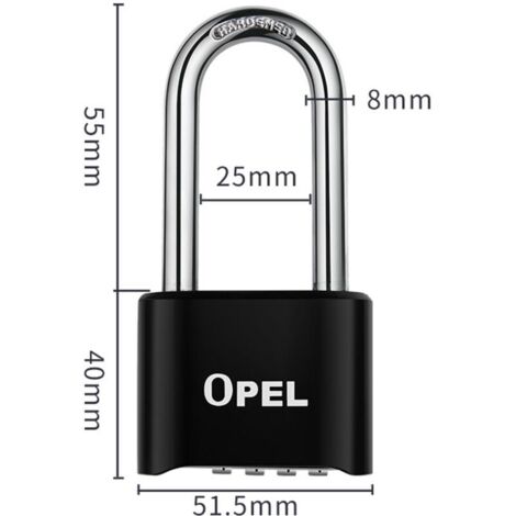 Cadenas Code 4 Chiffres,   52mm Cadenas Extérieur Etanche, Robuste et Antivol, 8mm Loquet Cadenas à CombinaisonNoir, faisceau long-50mm