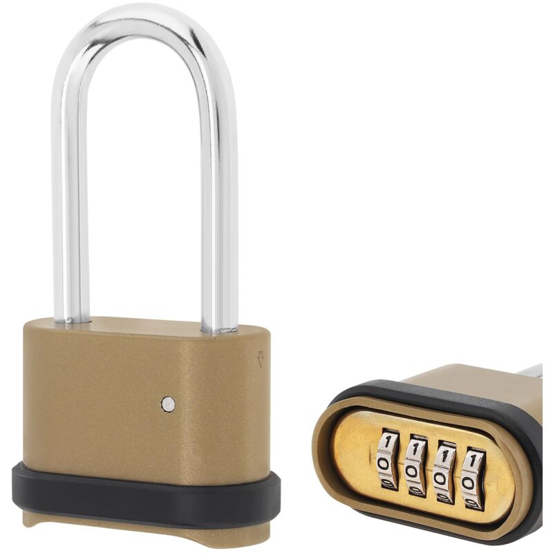 Cadenas Code 4 Chiffres, Cadenas à combinaison Anse Longue étanche pour l'extérieur en zinc, Cadenas de Sécurité pour