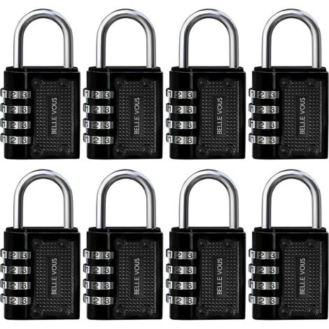 Cadenas Code 4 Chiffres Noir - Lot de 8 - 4,8 x 4 x 1,3 cm - Cadenas Sécurité Résistant et Imperméable pour Casier de Gym et d’Ecole, Clôture et Portails