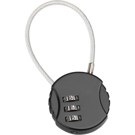 Cadenas Code, Cadenas avec Combinaison à 3 Chiffres Réinitialisables, Serrure à Combinaison Petit Cadenas à Code Cable pour Casier (Noir)