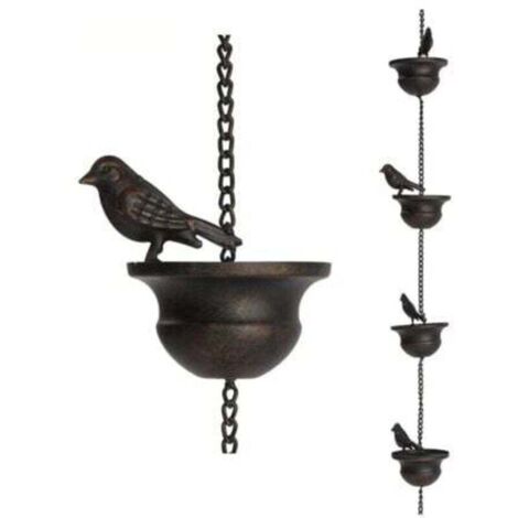 Cadenas de lluvia para canalones, pájaros móviles sobre vasos, juego de lluvia, 2,2 m, juego de lluvia con gancho y pájaros.