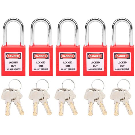 Cadenas de sécurité, lot de 5 petits cadenas avec 2 clés, PA LOTO, nylon et acier, pour énergie nucléaire, logistique et transport (rouge)