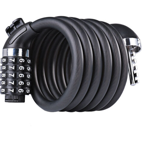 Cadenas de Vélo, 180cm x 12mm Câble Antivol pour Vélo/Scooter/Motos/Portail Vélo, avec 5 Chiffres Intelligente Code et vélo Titulaire, Couleur Noir