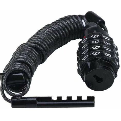 Cadenas de Vélo, antivol a combinaison pour bicyclette,1.8M Câble Antivol pour Vélo avec 4 Chiffres Intelligente Code, Noir