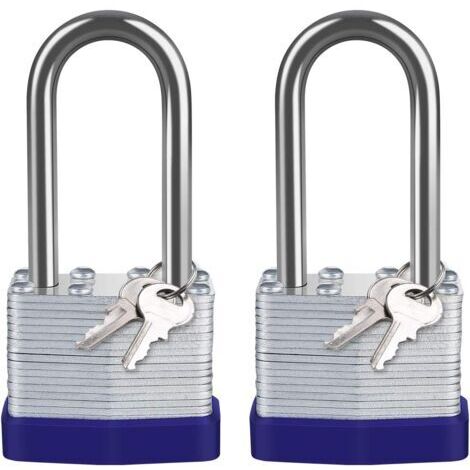 Cadenas d'extérieur en acier laminé de 40 mm, lot de 2 cadenas étanches ultra haute sécurité, anse longue en acier
