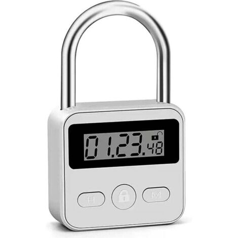 Cadenas électronique en métal anti-addiction avec écran LCD rétroéclairé - Chargement USB - 500 heures de veille - Pour téléphone portable, collation, liqueur - Argenté