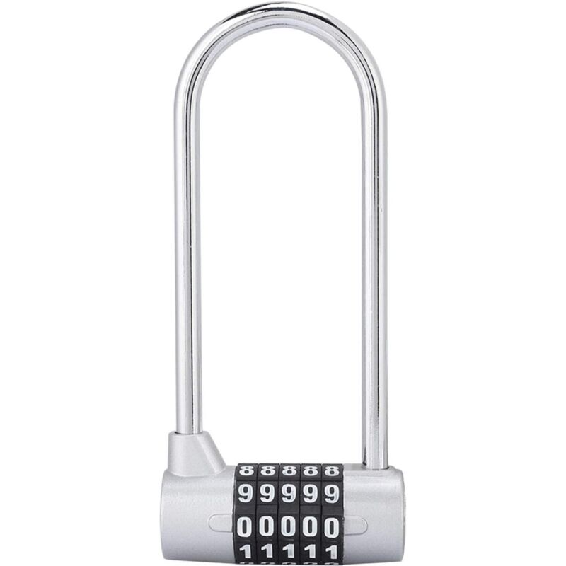 Cadenas en alliage à combinaison à 5 chiffres, serrure à code de sécurité en forme de U, cadenas extra long pour porte d'armoire, serrure combinée