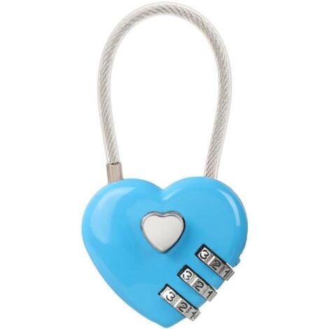 Cadenas en forme de cœur, cadenas à combinaison à trois chiffres, cadenas pour bagages, pour tiroirs de salle de sport (bleu)