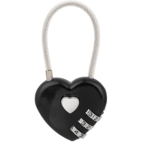 Cadenas en forme de cœur, cadenas à combinaison à trois chiffres, cadenas pour bagages, pour tiroirs de salle de sport (noir)