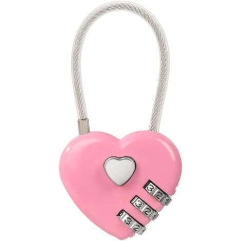 Cadenas en forme de cœur, cadenas à combinaison à trois chiffres, cadenas pour bagages, pour tiroirs de salle de sport (rose)