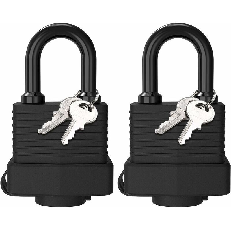 Cadenas étanche, [2 Pièces] Cadenas à Clé avec Protection Thermoplastique, Cadenas Lourd en Acier Laminé Extérieur Résistant aux Intempéries, 4 Clé,
