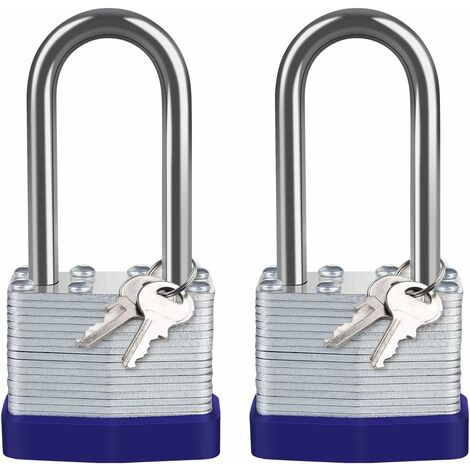 Cadenas Extérieur Acier Laminé 40mm, Lot de 2 Étanche Cadenas Très Haute Sécurité, Longue Anse Acier, pour Casier de Gym, Abri de Jardin, Garage, Clôture, L'école, Indoor Outdoor Use