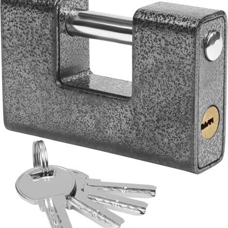 Cadenas extérieur robuste avec 4 clés - grand cadenas monobloc en acier trempé - crochet de verrouillage de 12 mm d'épaisseur