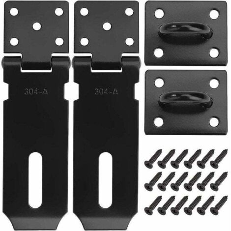 Cadenas Fermoir Loquet de Porte Acier Inoxydable Moraillon de Verrouillage 4 Pouces Verrou de Porte avec Vis Finition Noir Mat 2 Pièces