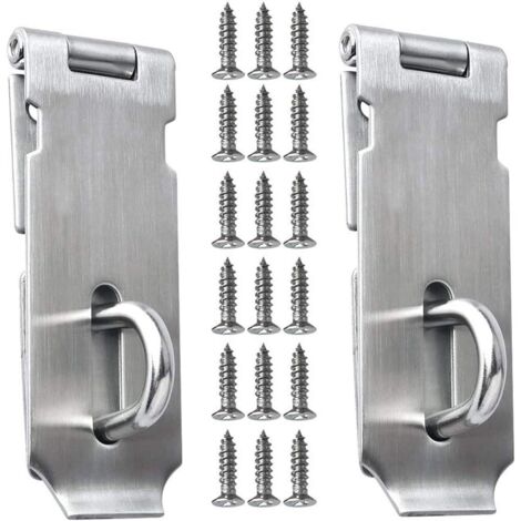 Cadenas Fermoir,2 Pack Loquet de Porte Acier Inoxydable Fermoir de PorteSerrure de Porte Verrou Vis pour Porte Fenêtre Garage Jardin Argent 4 Pouces
