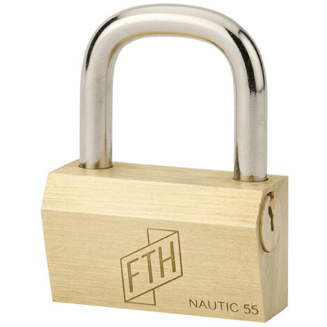 Cadenas FTH NT à clé, corps en laiton et anse en acier cémenté, ouverture latérale par clé, base de 55mm, 3 clés - FTH