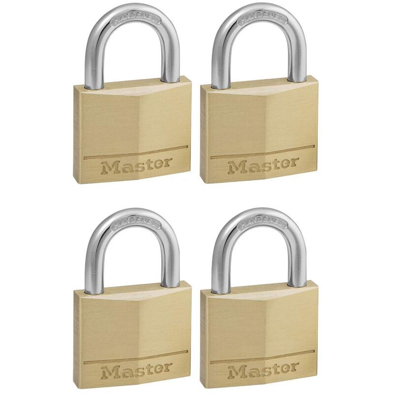 Master Lock - 150EURD Lot de 4 Cadenas de Large avec corps de Laiton massif, Or, 6.8 x 5 x 1.4 cm