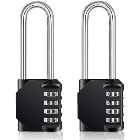 Cadenas Long Code Exterieur Pour Portail, Abri de Jardin, Grande Cadenas Code 4 Chiffres Pour Casier Vestiaire Sport, College, Scolaire, Serrure à Combinaison (2 Pièces, Noir)