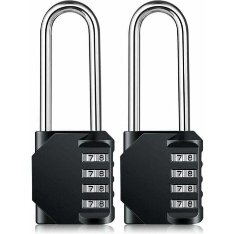 Cadenas Long Code Exterieur Pour Portail, Abri de Jardin, Grande Cadenas Code 4 Chiffres Pour Casier Vestiaire Sport, College, Scolaire, Serrure à Combinaison (2 Pièces, Noir)