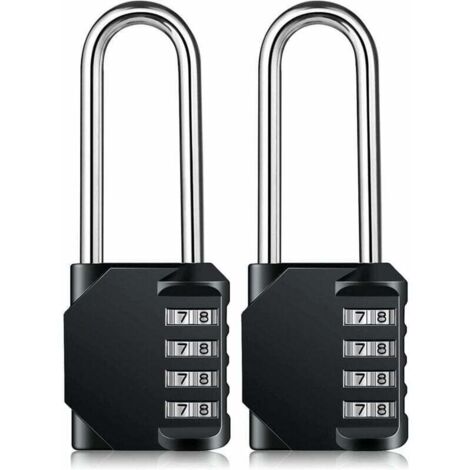 Cadenas Long Code Exterieur Pour Portail, Abri de Jardin, Grande Cadenas Code 4 Chiffres Pour Casier Vestiaire Sport, College, Scolaire, Serrure à Combinaison (2 Pièces, Noir)