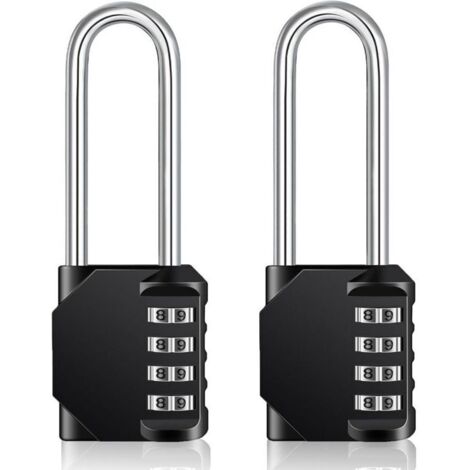 Cadenas Long Code Exterieur Pour Portail. Abri de Jardin. Grande Cadenas Code 4 Chiffres Pour Casier Vestiaire Sport. College. Scolaire. Serrure à Combinaison (2 Pièces. Noir)