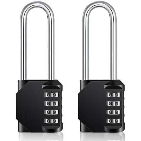 Cadenas Long Code Exterieur Pour Portail, Abri de Jardin, Grande Cadenas Code 4 Chiffres Pour Casier Vestiaire Sport, College, Scolaire, Serrure à Combinaison (2 Pièces, Noir)